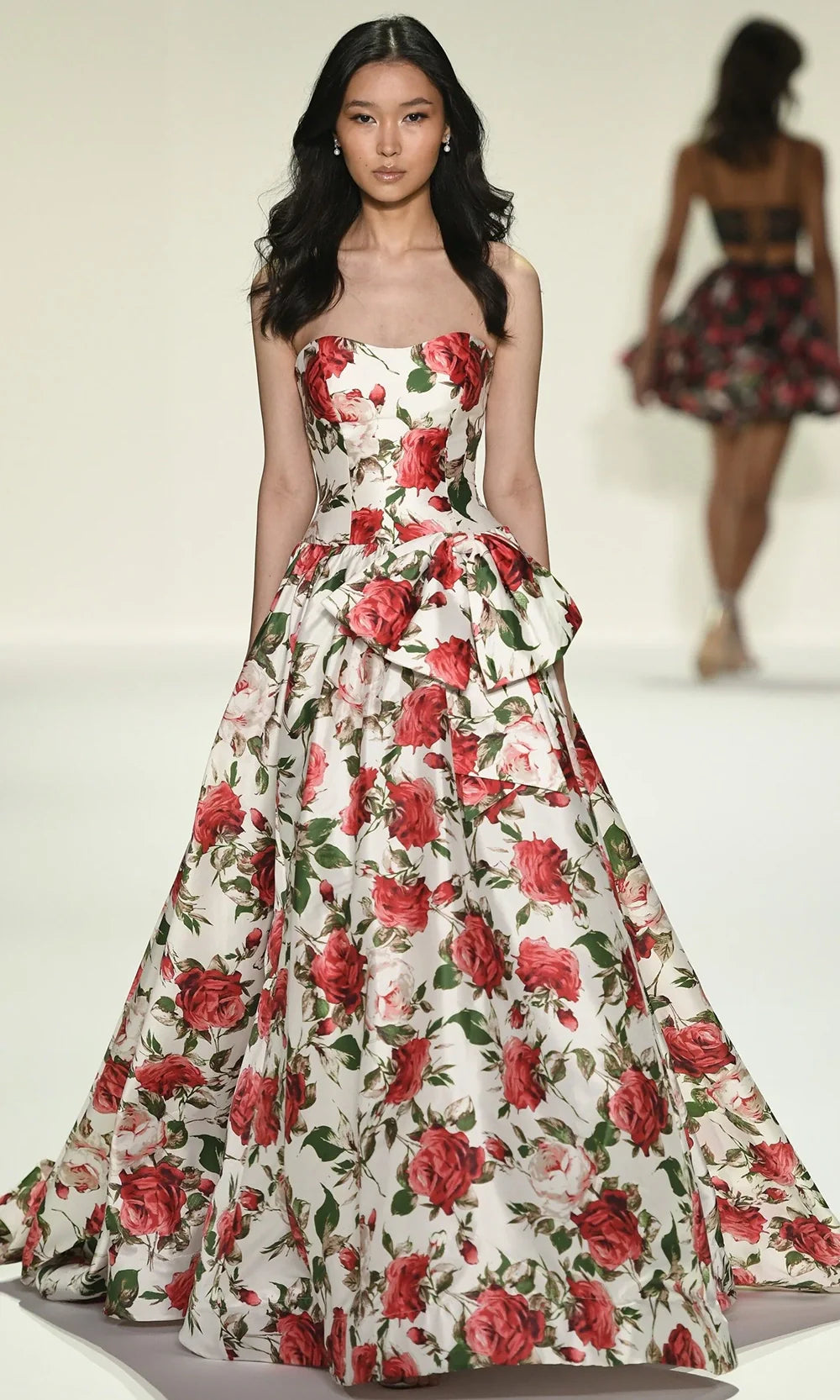 Sherri Hill 57724 - Bow Accent Strapless Rose Print Gown Prom Dresses