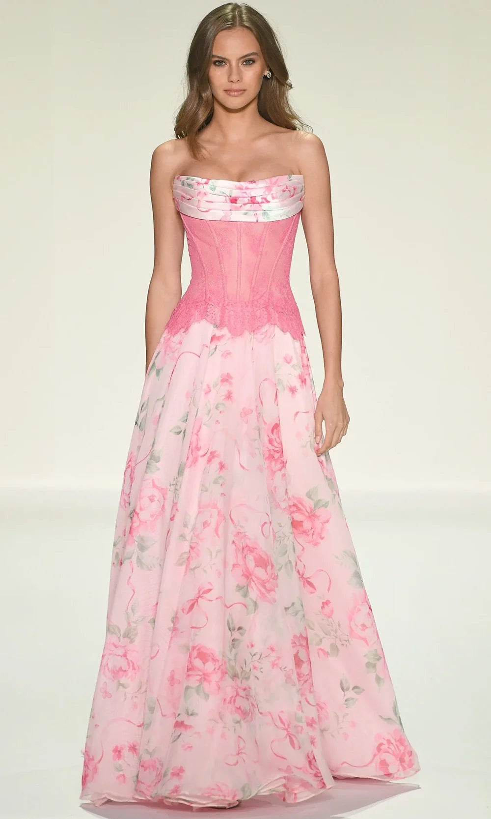 Sherri Hill 58002 - Pleated Neckline Floral A-Line Dress Prom Dresses