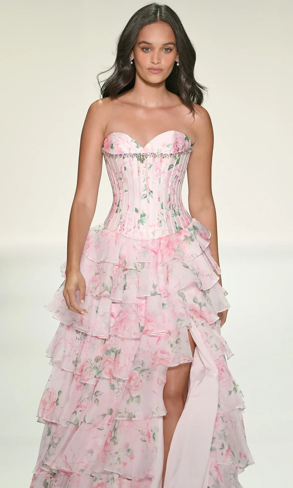 Sherri Hill 57996 - Sweetheart Corset Floral Tiered Gown Ball Gowns