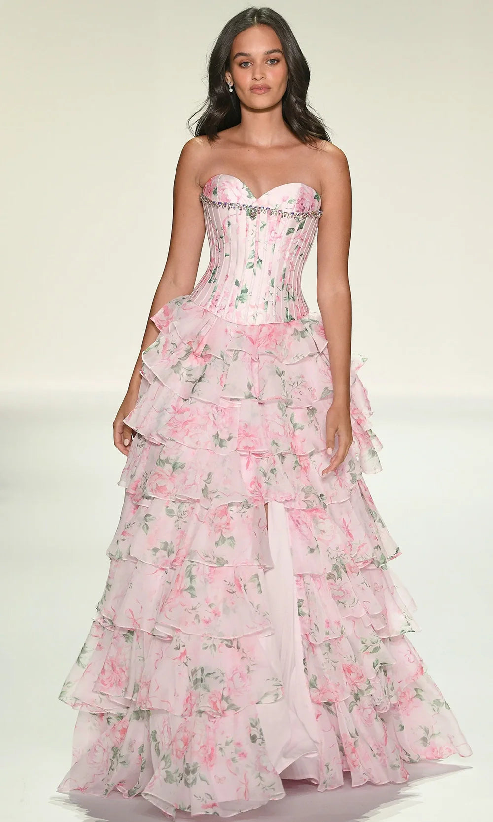 Sherri Hill 57996 - Sweetheart Corset Floral Tiered Gown Ball Gowns