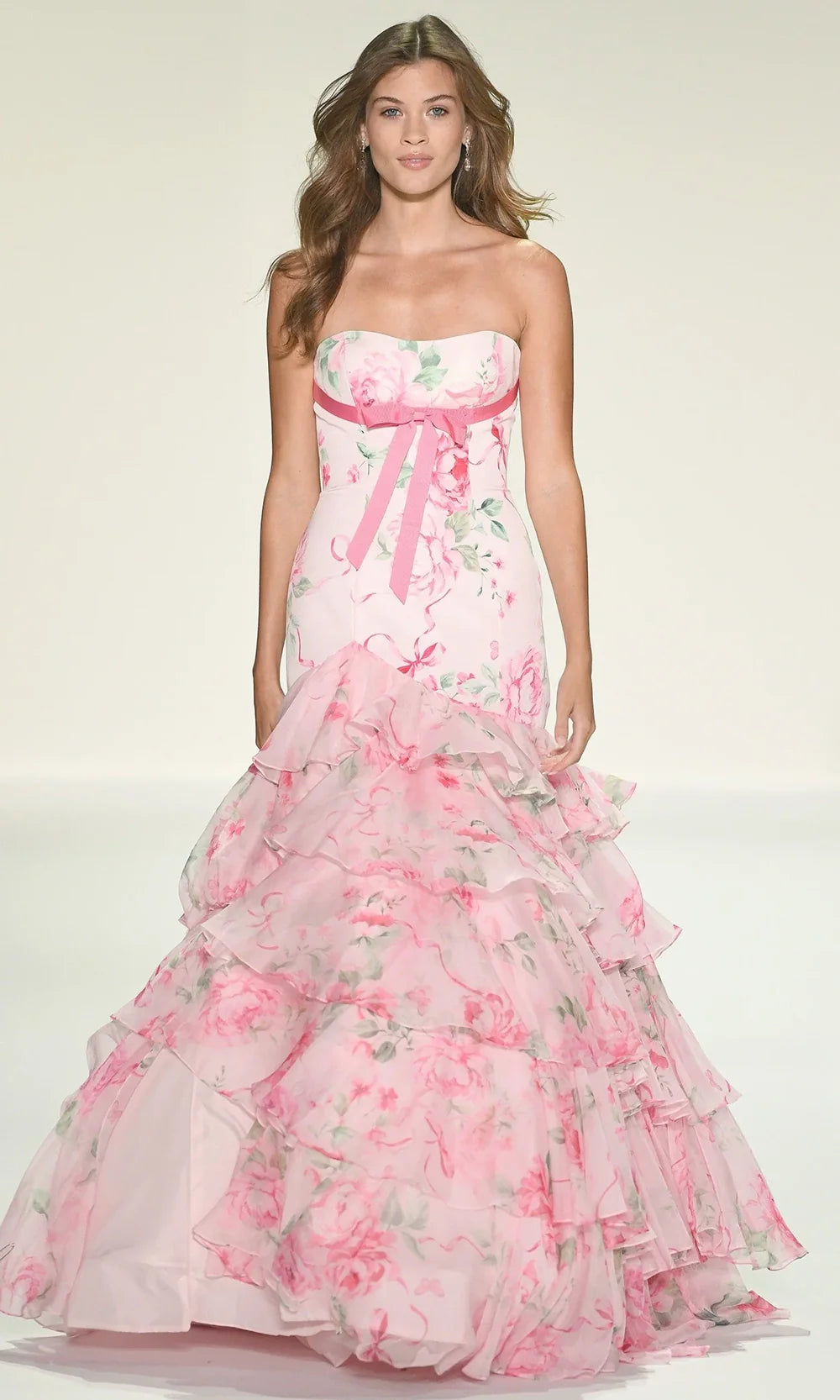 Sherri Hill 57853 - Ribbon Tie Strapless Floral Gown Prom Dresses