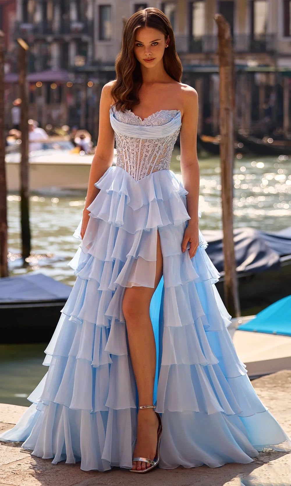 Sherri Hill 57542 - Lace Corset Layered Chiffon Gown Prom Dresses