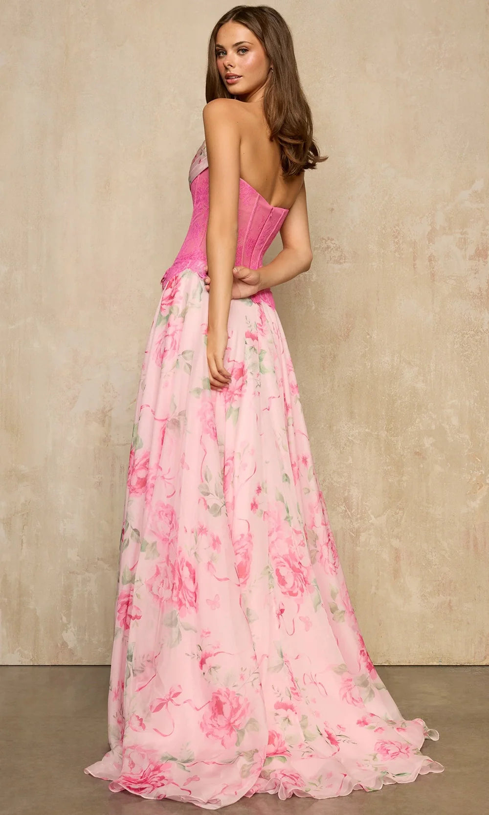 Sherri Hill 57941 - Draped Floral Print A-Line Gown Prom Dresses