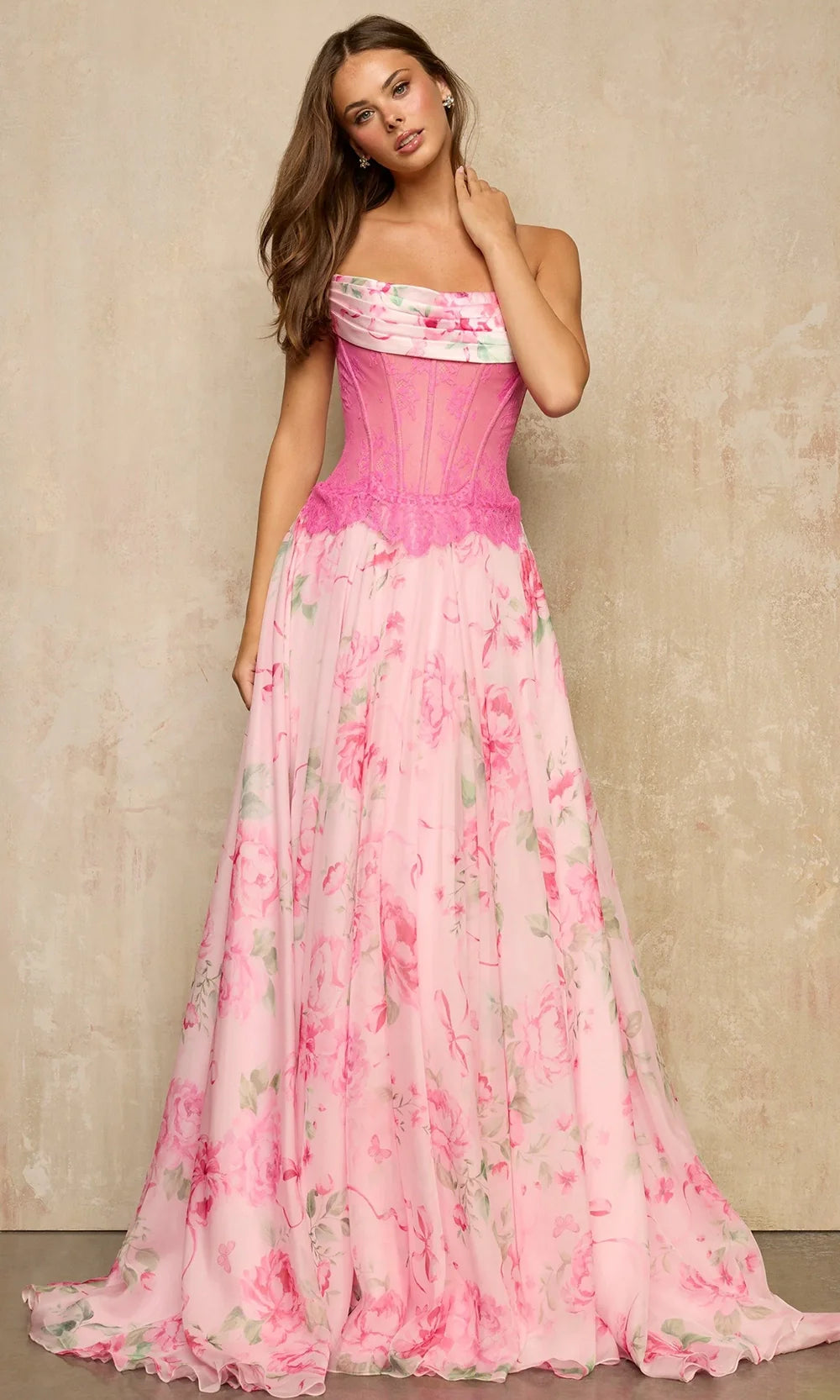 Sherri Hill 57941 - Draped Floral Print A-Line Gown Prom Dresses