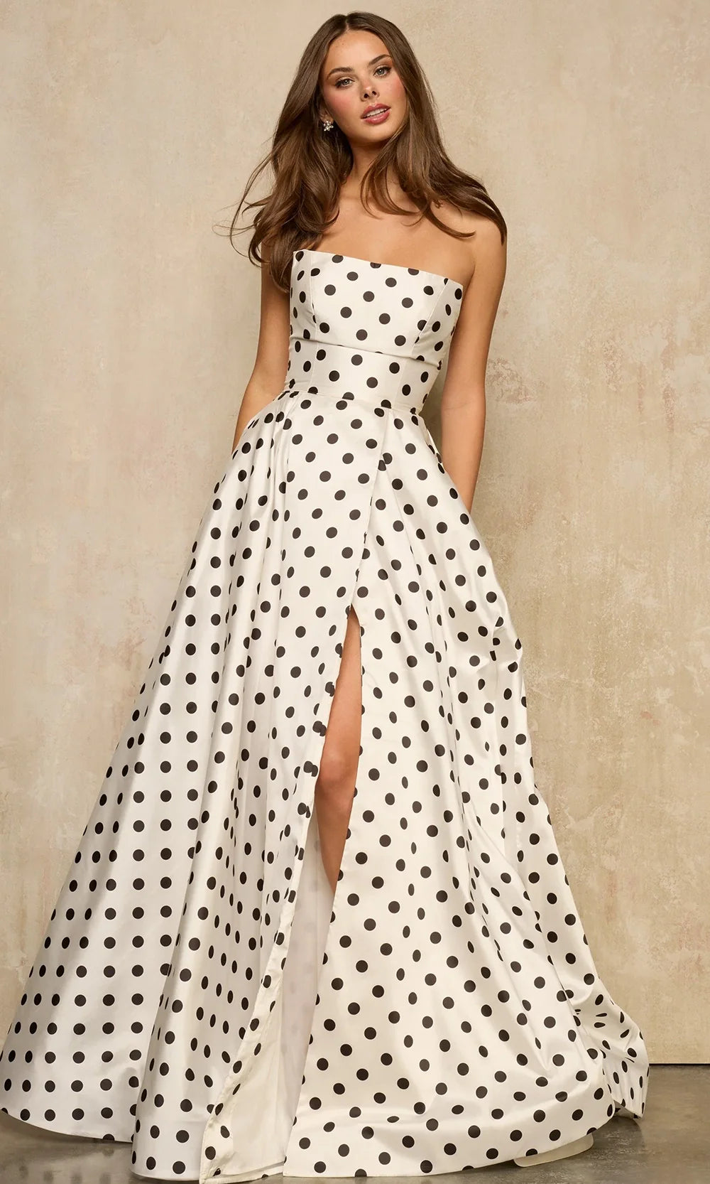 Sherri Hill 57871 - Illusion Side Polka Dot A-Line Gown Prom Dresses