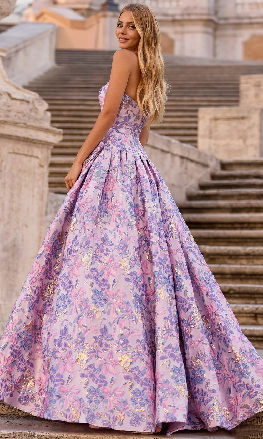 Sherri Hill 57781 - Oversized Bow Floral Brocade Evening Gown Prom Dresses