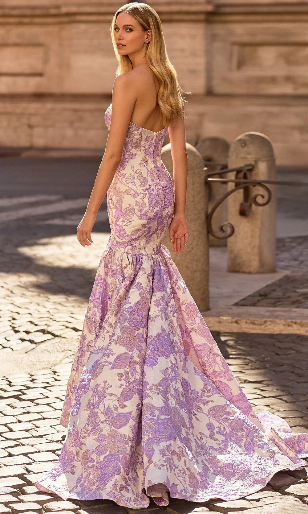 Sherri Hill 57785 - Floral Patterned Strapless Long Gown Prom Dresses