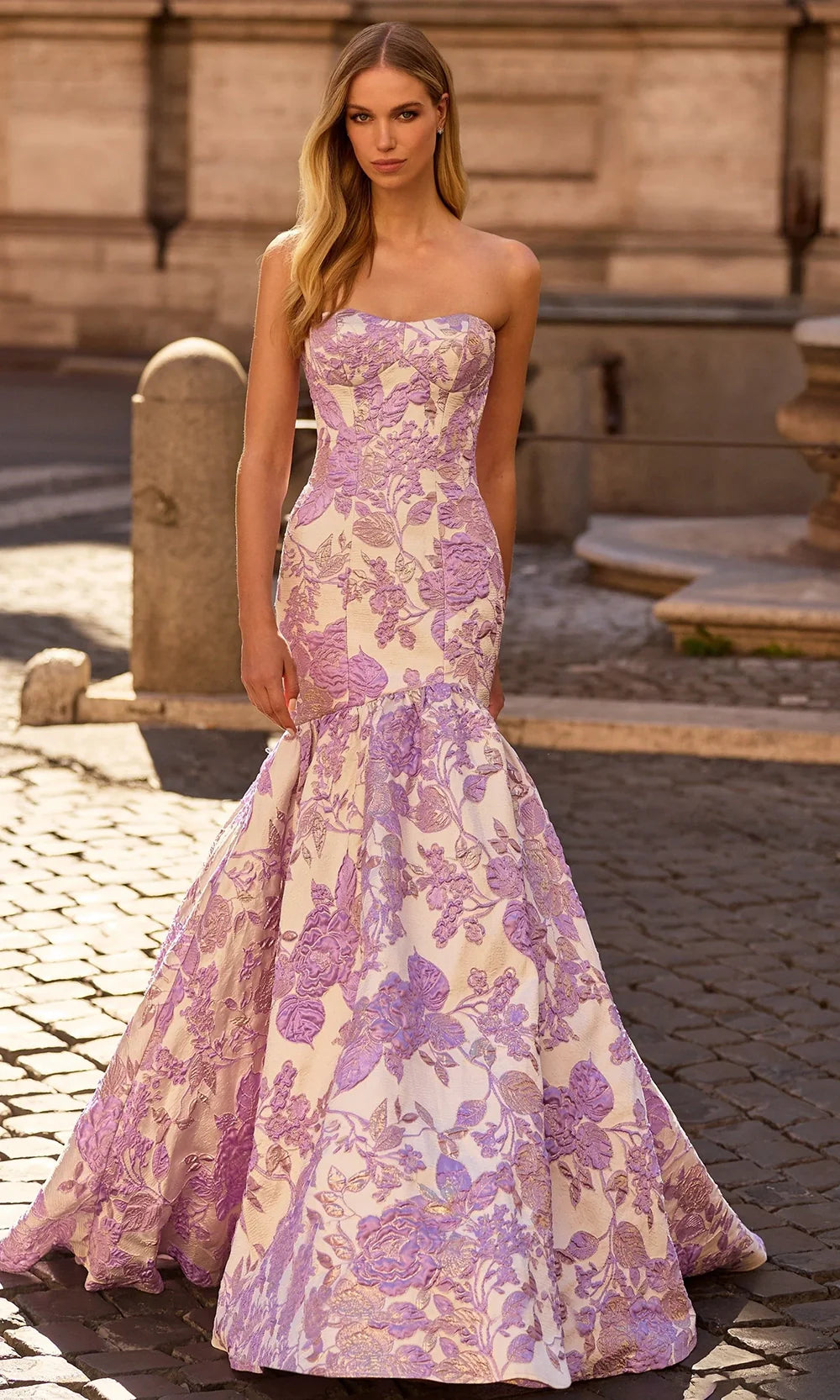 Sherri Hill 57785 - Floral Patterned Strapless Long Gown Prom Dresses
