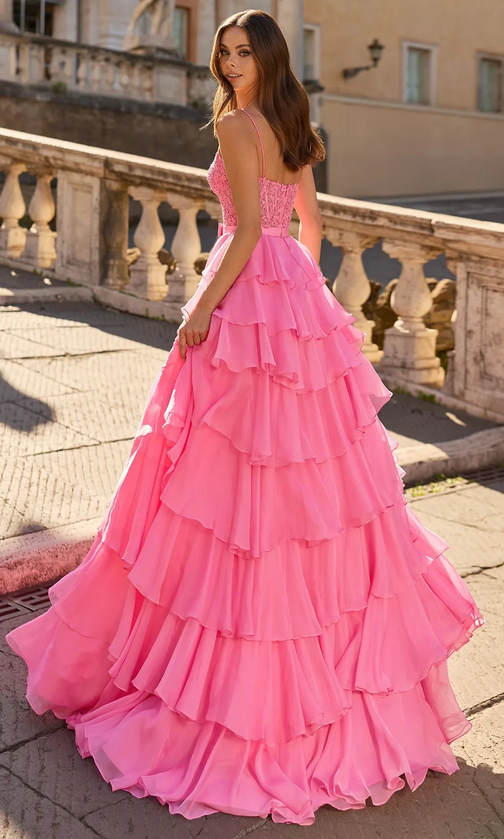 Sherri Hill 57922 - Spaghetti Strap Ruffle Gown with Lace Detail Ball Gowns