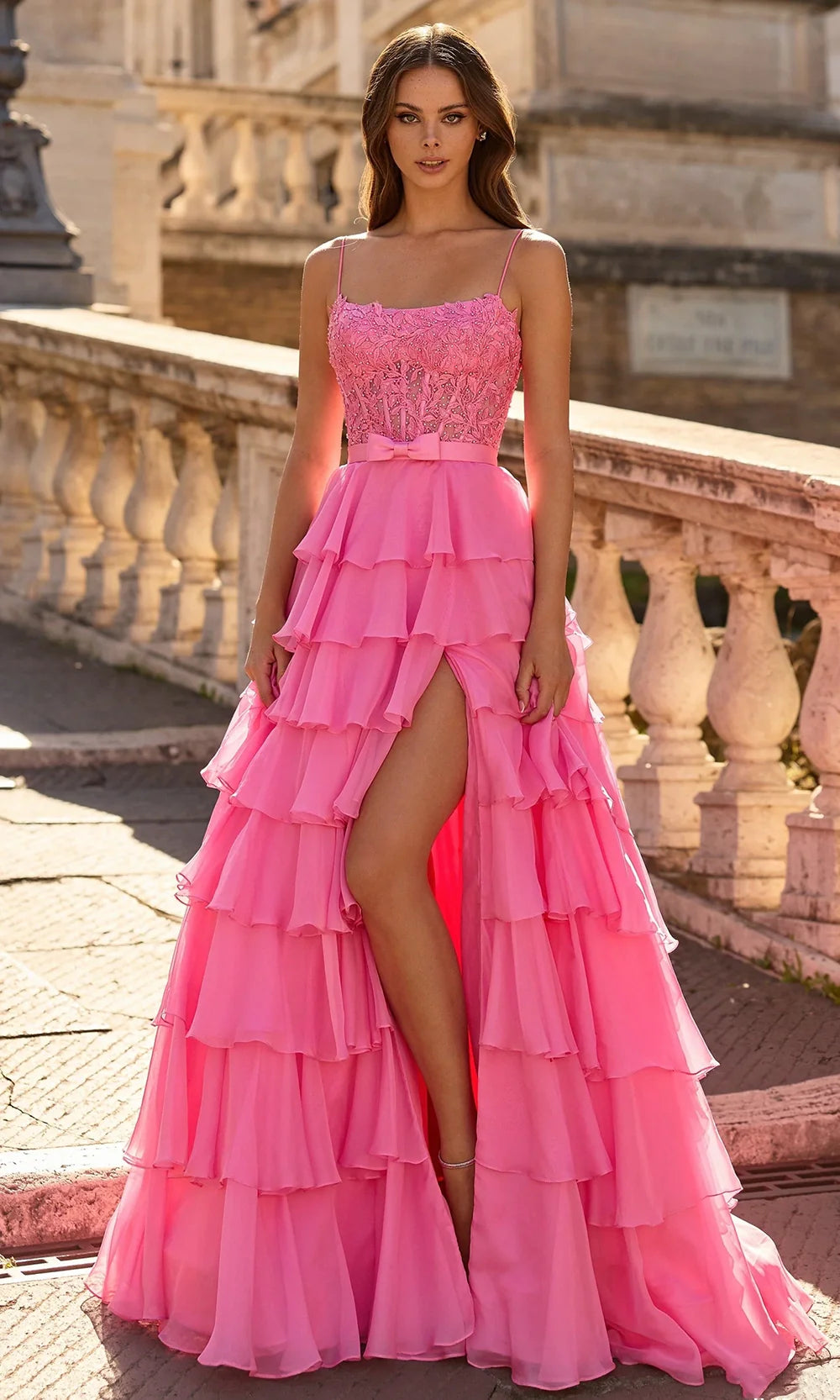 Sherri Hill 57922 - Spaghetti Strap Ruffle Gown with Lace Detail Ball Gowns