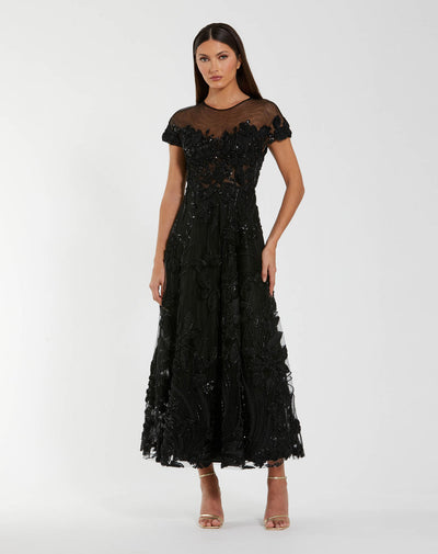 Mac Duggal 69003 - 3D Lace Applique Illusion Jewel Evening Dress In Black