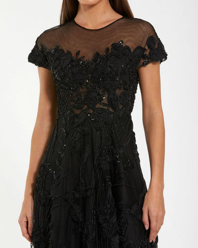 Mac Duggal 69003 - 3D Lace Applique Illusion Jewel Evening Dress In Black