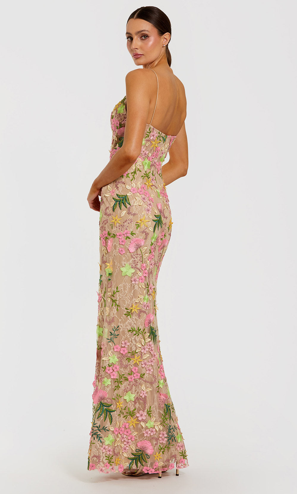 Mac Duggal 69010 - Thin Strap Floral Embellished Gown Formal Gowns in Neutral and Multi