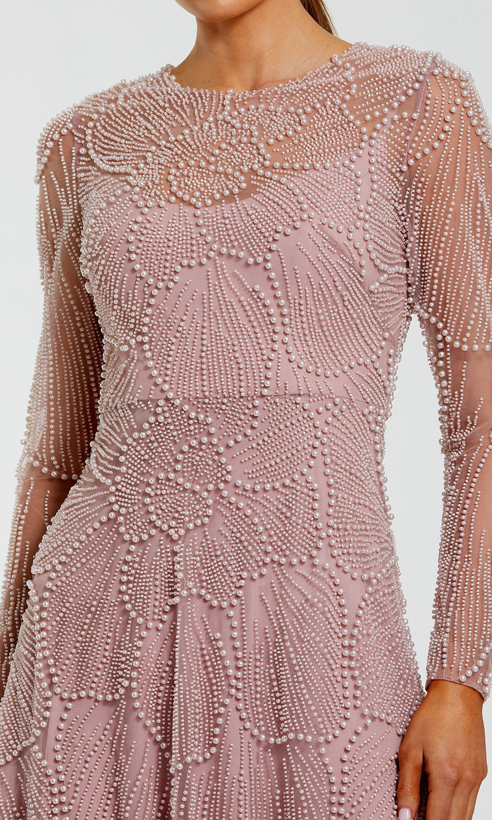 Mac Duggal 69012 - Long Sleeve Pearl Embellished Formal Gown Mother of the Bride Dresses in Brown