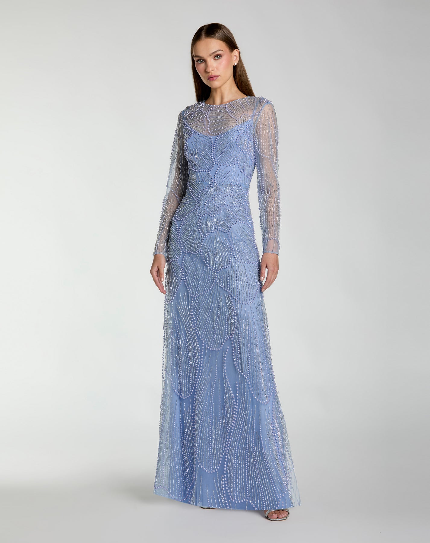 Mac Duggal 69012 - Long Sleeve Pearl Embellished Formal Gown