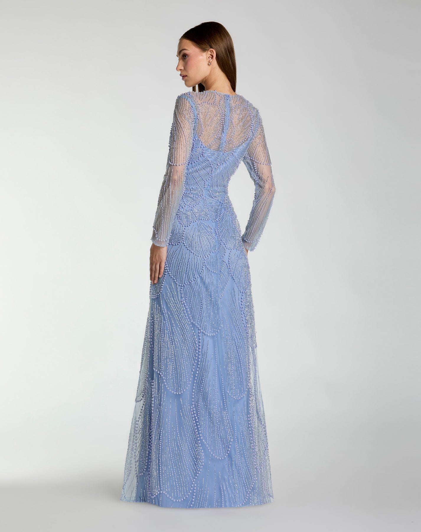 Mac Duggal 69012 - Long Sleeve Pearl Embellished Formal Gown