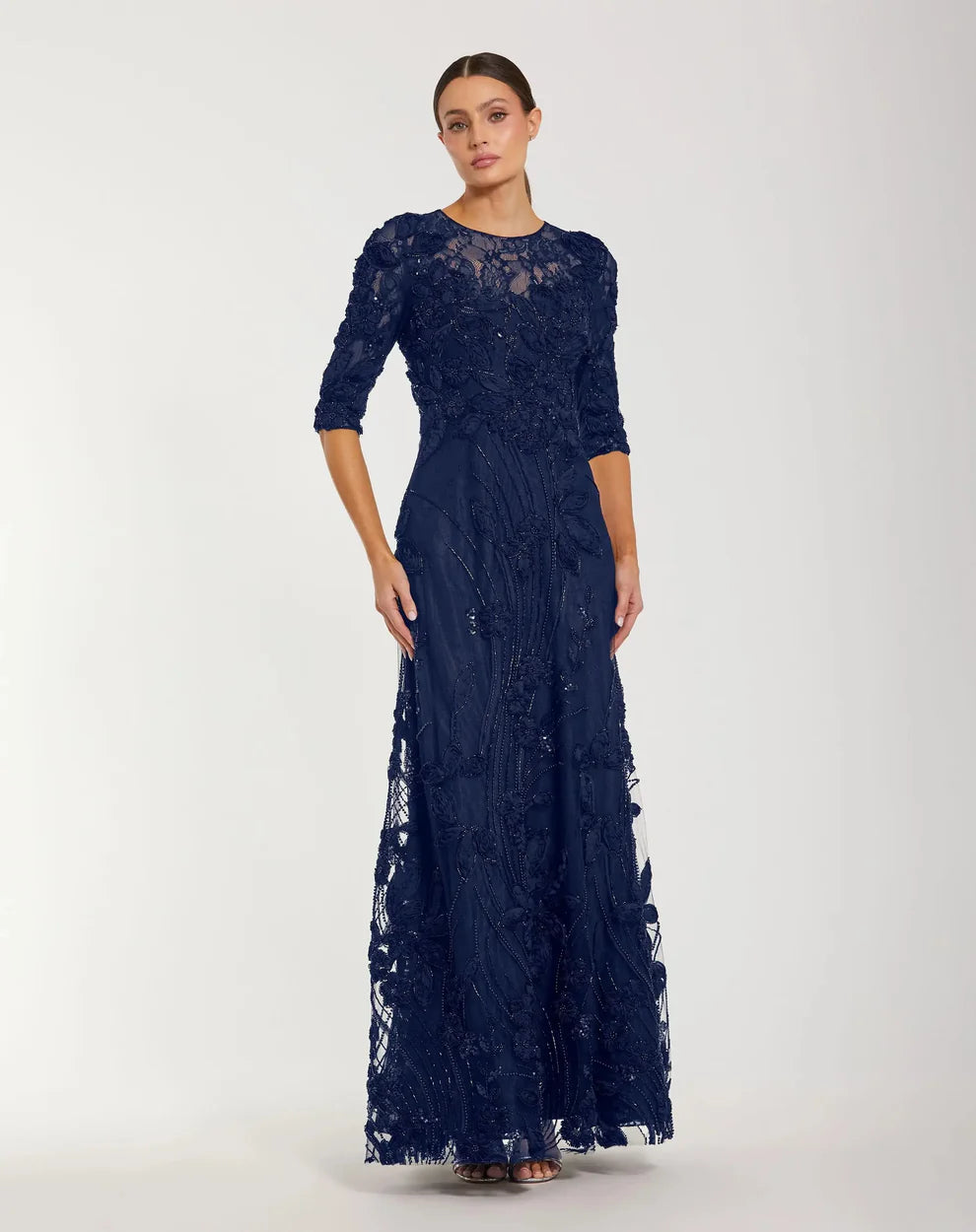 Mac Duggal 69016 - Three-Quarter Sleeve Lace A-Line Gown