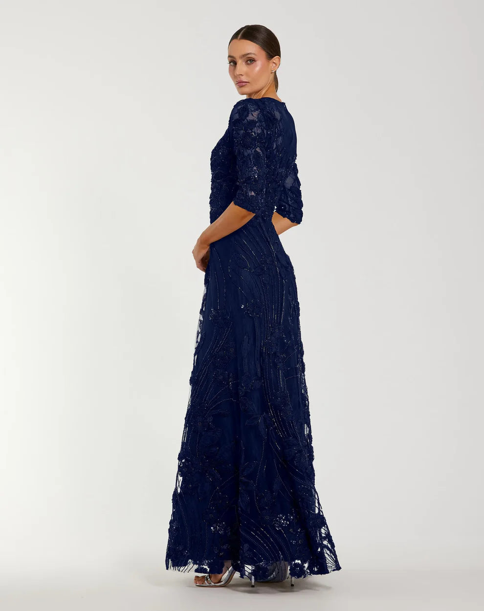 Mac Duggal 69016 - Three-Quarter Sleeve Lace A-Line Gown
