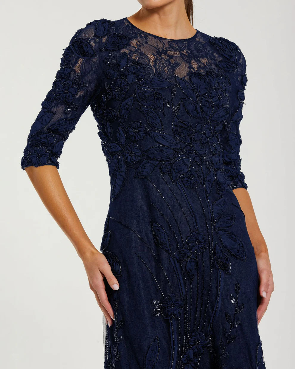 Mac Duggal 69016 - Three-Quarter Sleeve Lace A-Line Gown