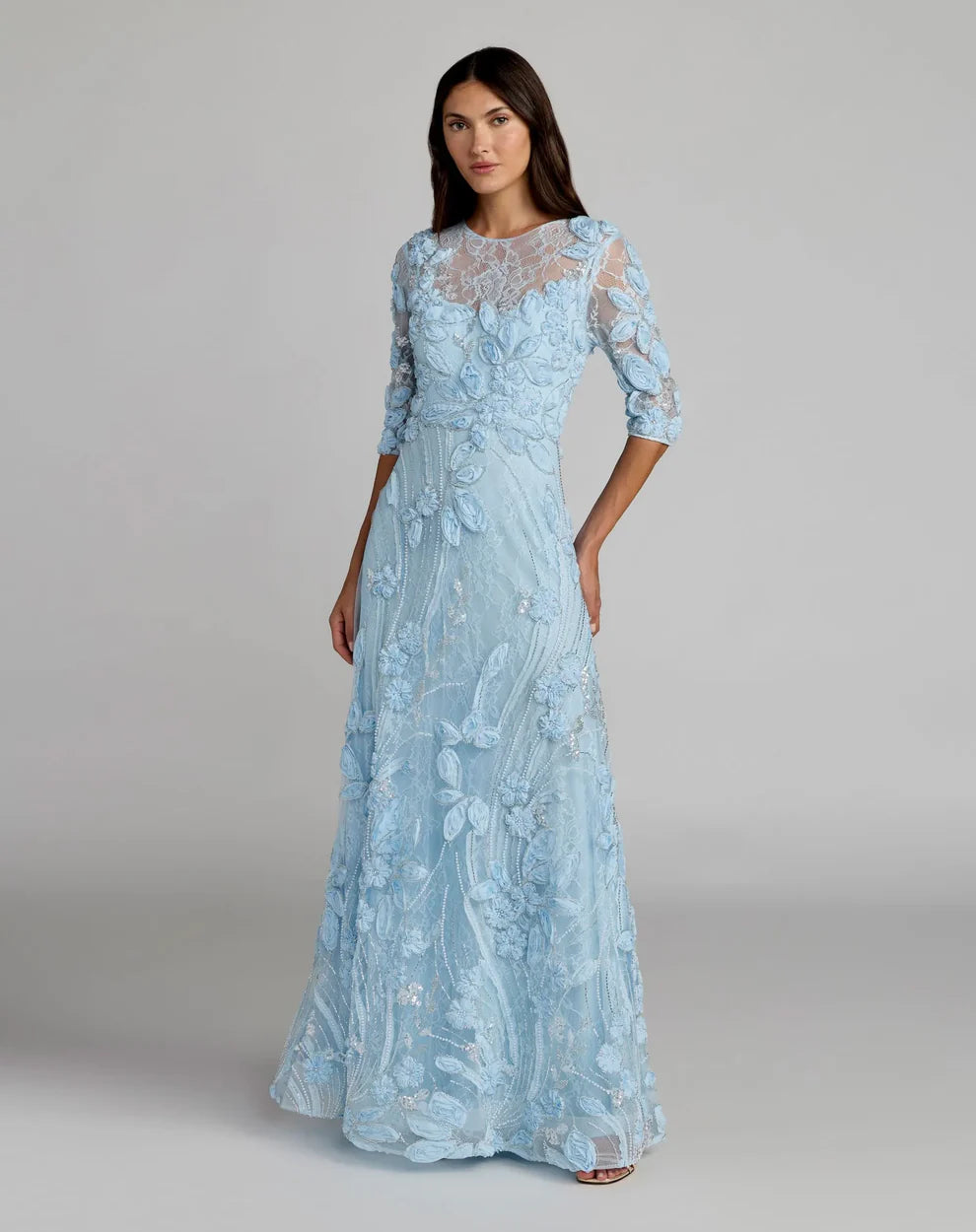 Mac Duggal 69016 - Three-Quarter Sleeve Lace A-Line Gown