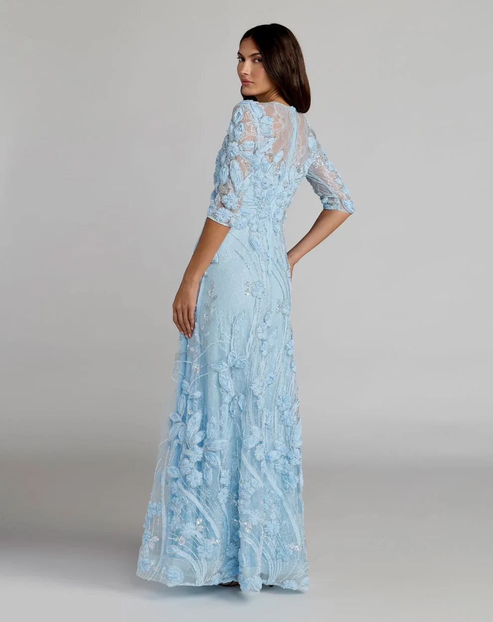 Mac Duggal 69016 - Three-Quarter Sleeve Lace A-Line Gown