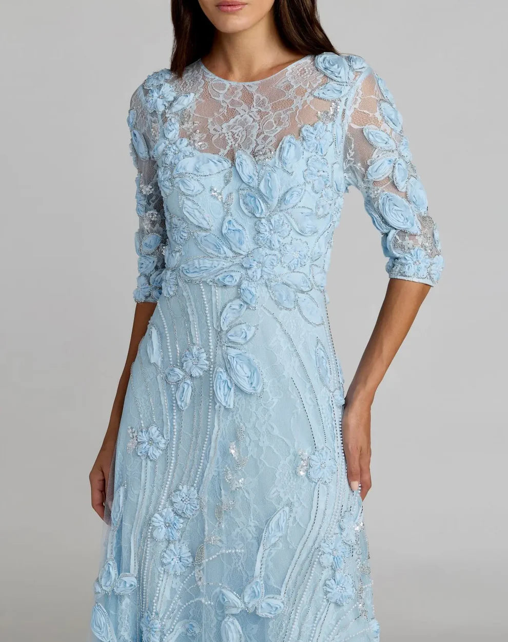 Mac Duggal 69016 - Three-Quarter Sleeve Lace A-Line Gown