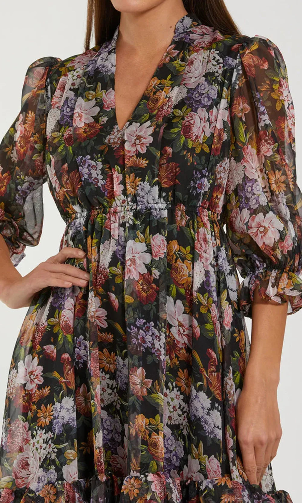 Mac Duggal 69031 - Three-Quarter Sleeve A-Line Floral Dress Homecoming Dresses