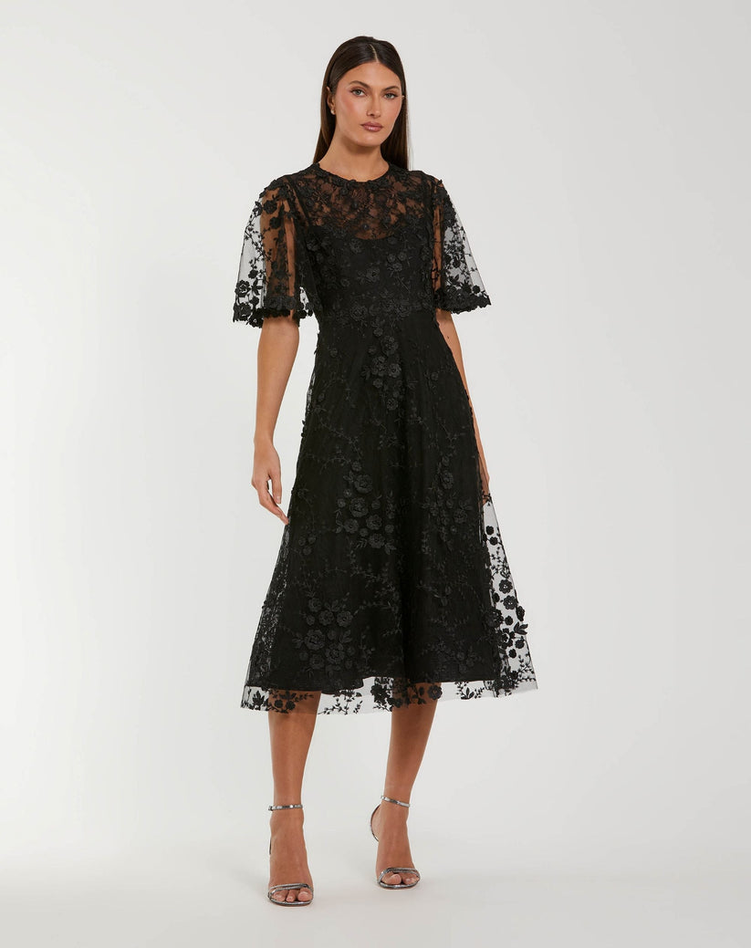 Mac Duggal 69036 - Jewel Neck Embroidered A-Line Dress Cocktail Dresses in Black