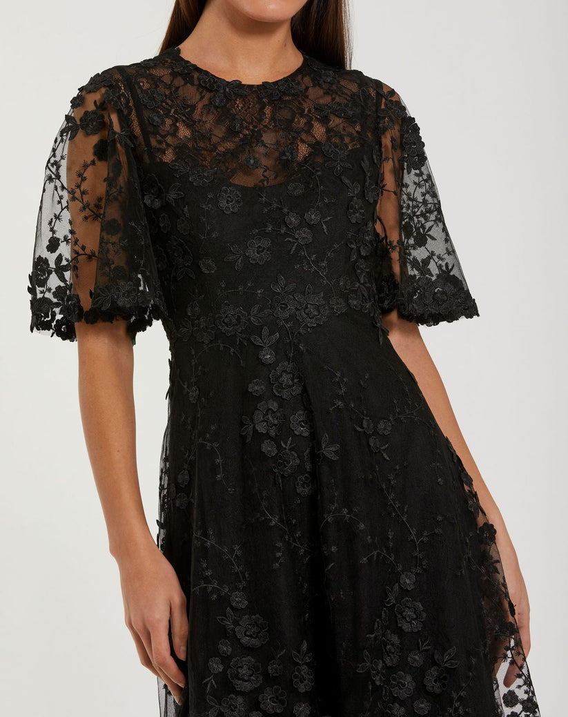Mac Duggal 69036 - Jewel Neck Embroidered A-Line Dress Cocktail Dresses in Black
