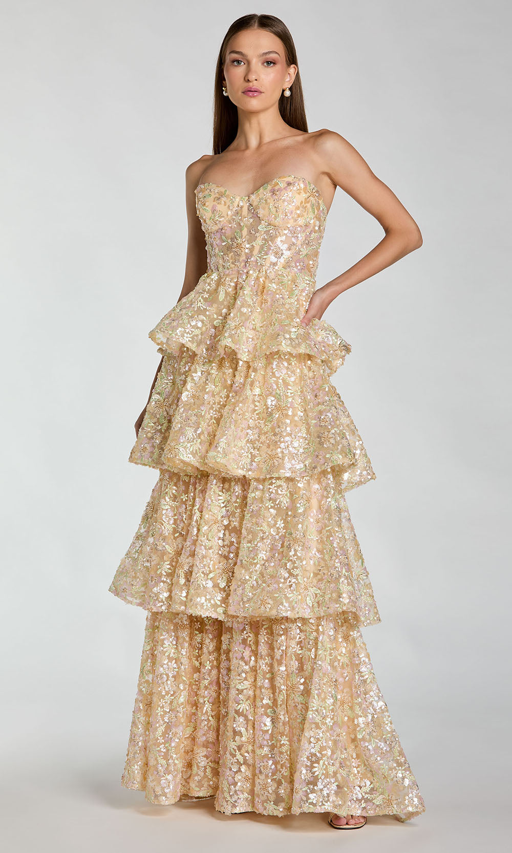 Mac Duggal 69044 - Sparkling Tiered A-Line Evening Gown Prom Dresses in Neutral and Multi