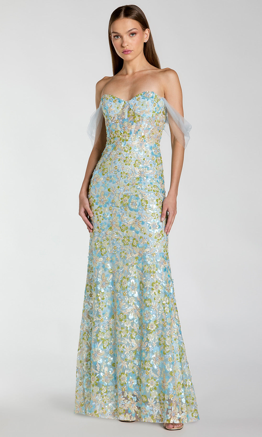 Mac Duggal 69045 - Floral Embroidered Sweetheart Empire Gown Prom Dresses in Blue
