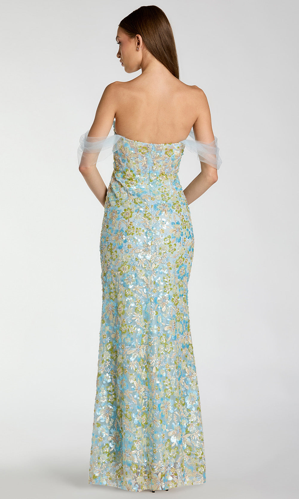 Mac Duggal 69045 - Floral Embroidered Sweetheart Empire Gown Prom Dresses in Blue