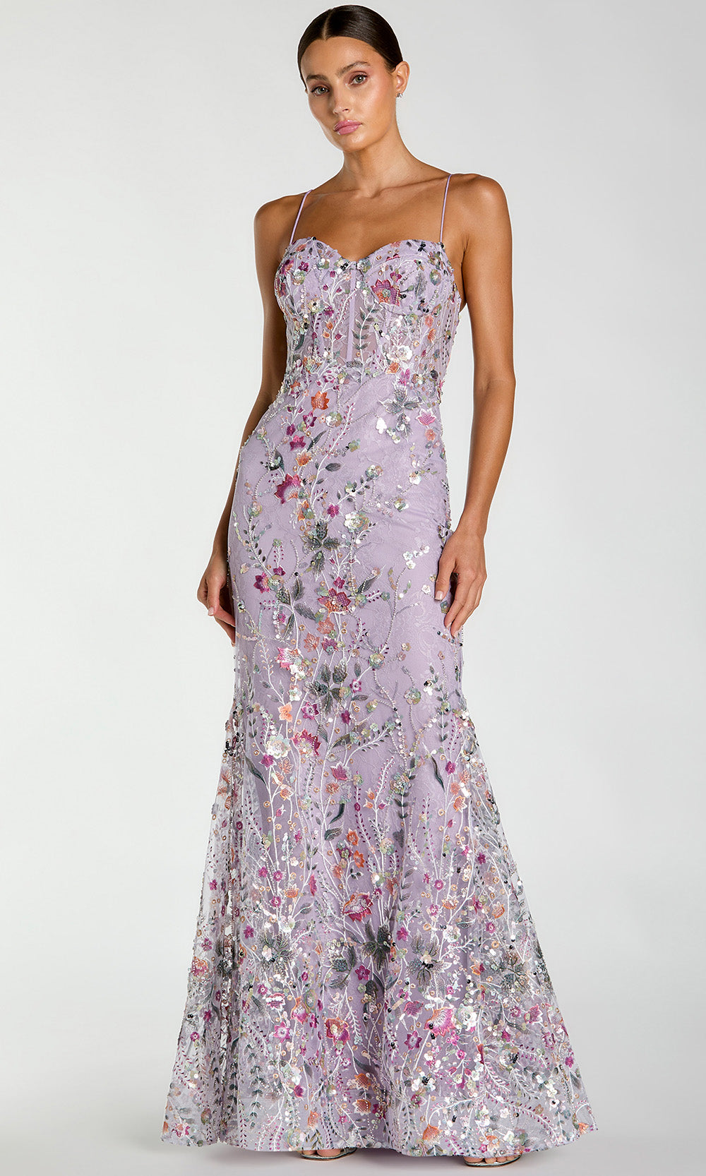 Mac Duggal 69049 - Sweetheart Corset Embroidered Long Gown Prom Dresses in Purple and Multi
