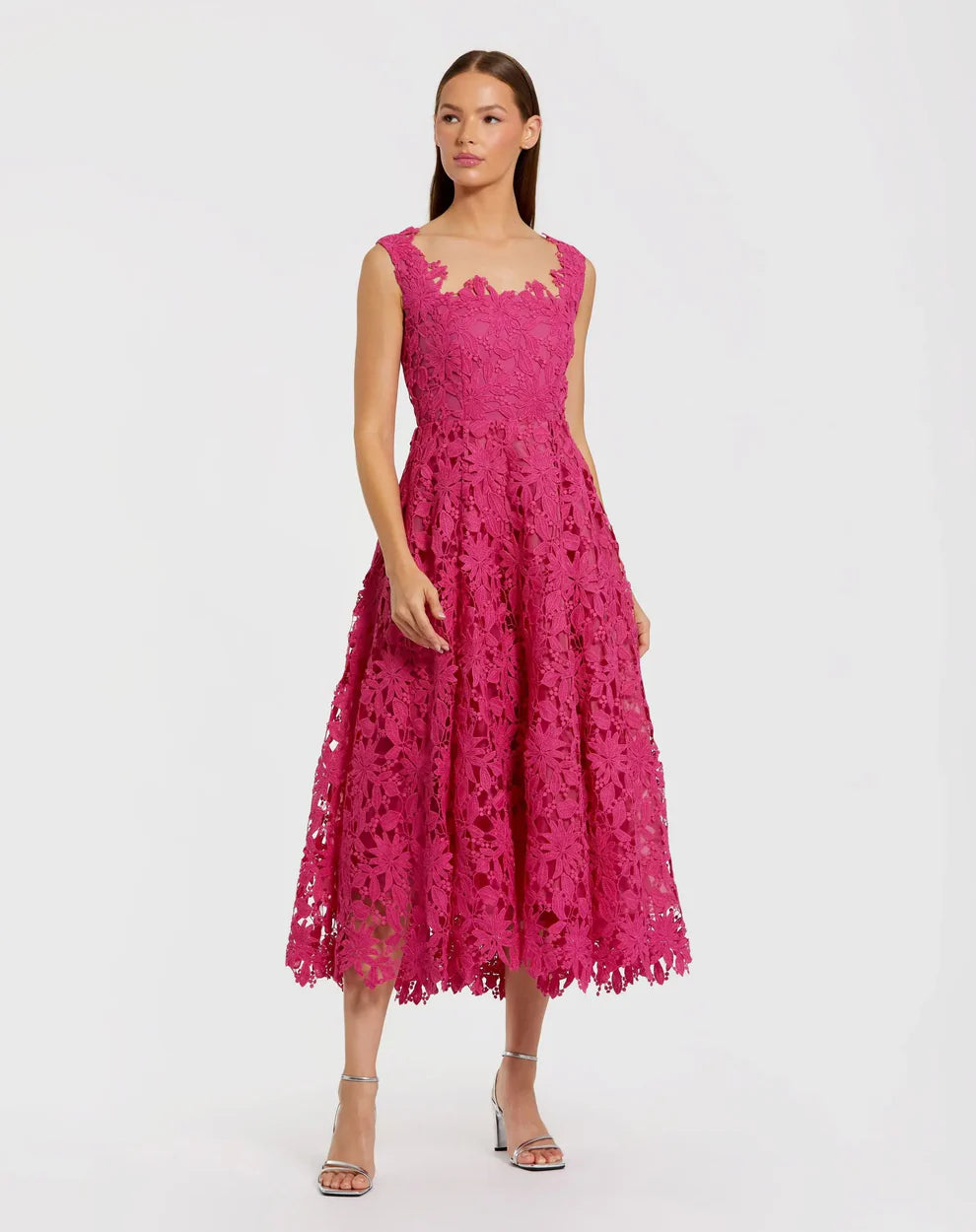 Mac Duggal 69073 - Square Neck Embroidered Lace Midi Dress