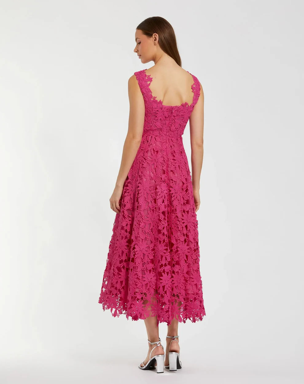 Mac Duggal 69073 - Square Neck Embroidered Lace Midi Dress