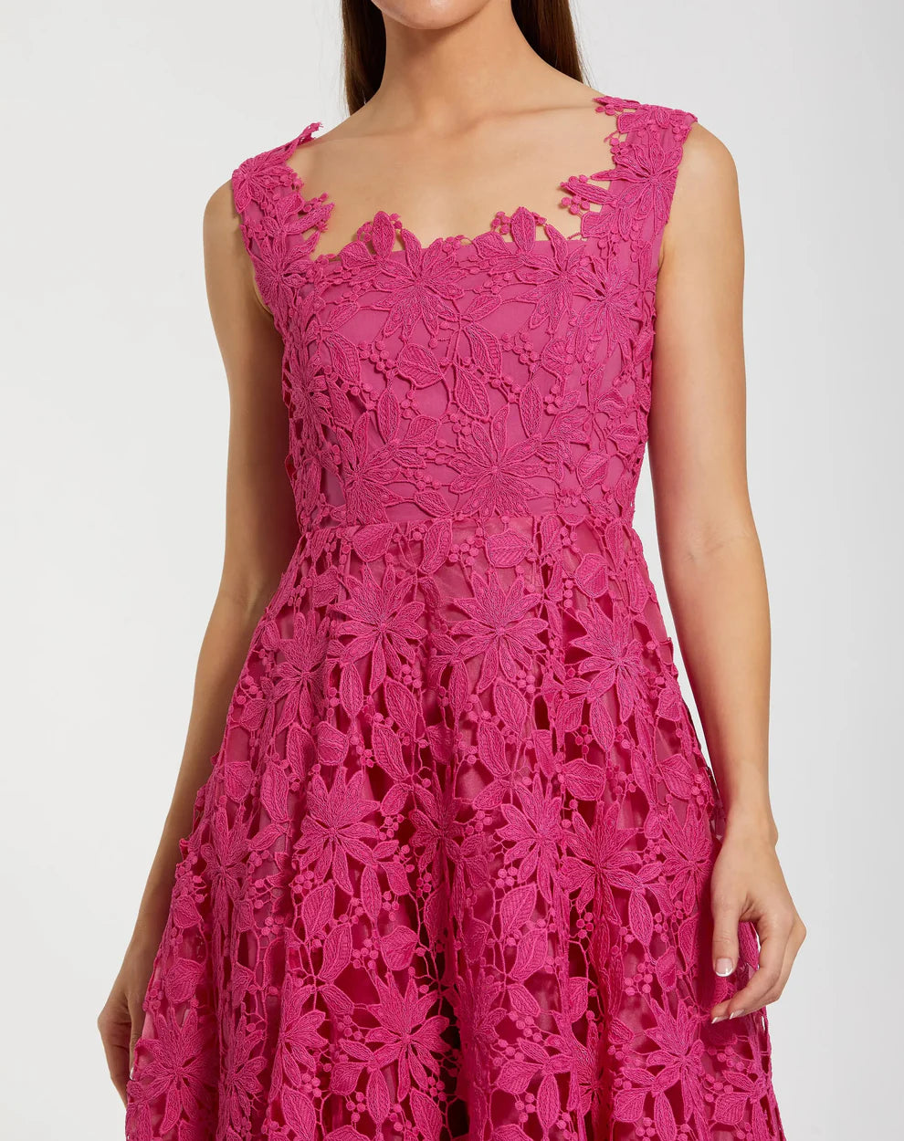 Mac Duggal 69073 - Square Neck Embroidered Lace Midi Dress