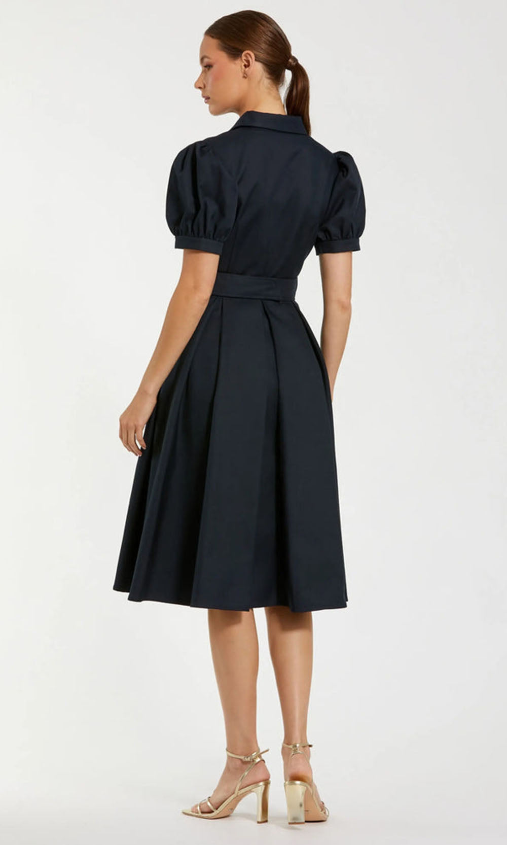 Mac Duggal 69097 - Puff Sleeve A-line Daytime Dress with Belt Cocktail Dresses in Midnight