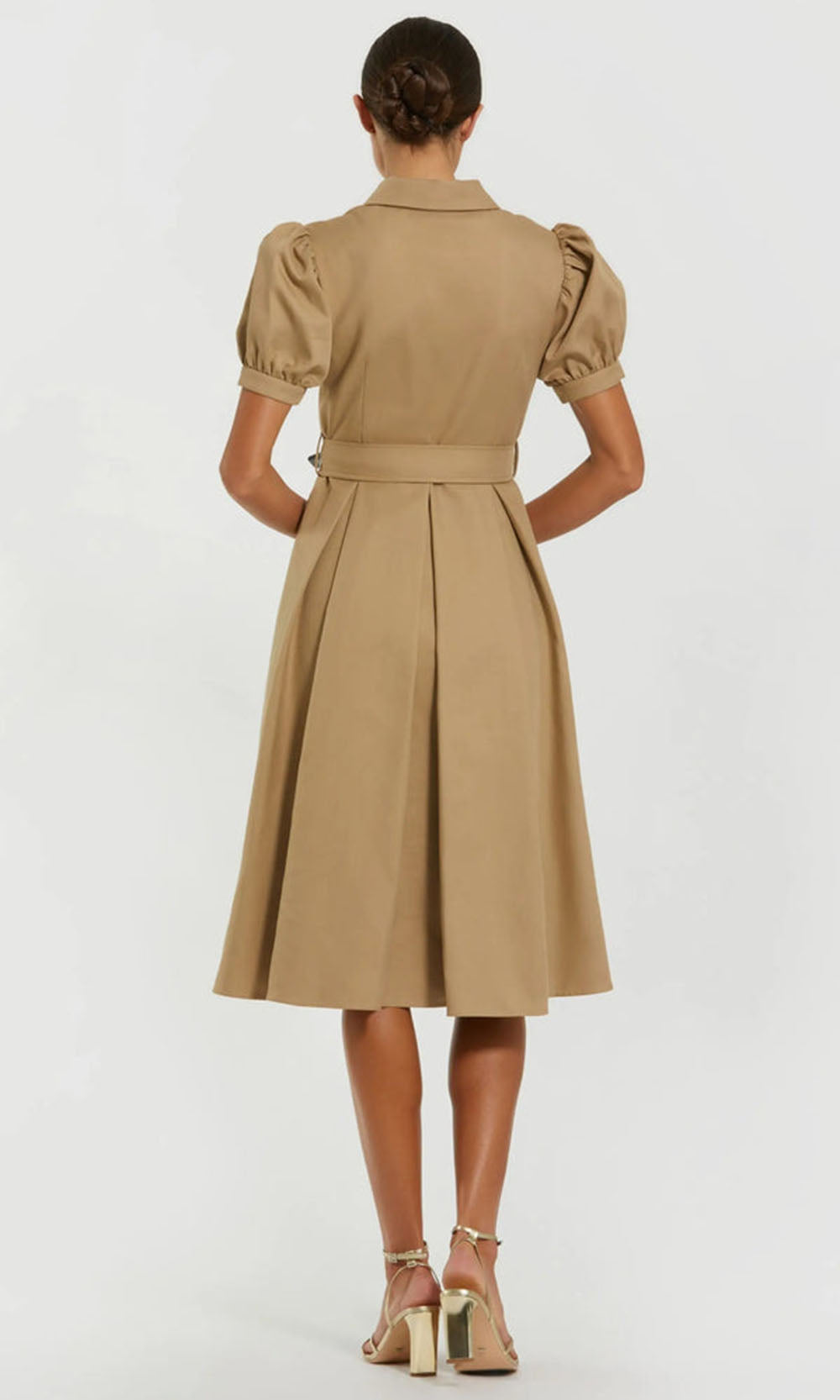 Mac Duggal 69097 - Puff Sleeve A-line Daytime Dress with Belt Cocktail Dresses in Taupe