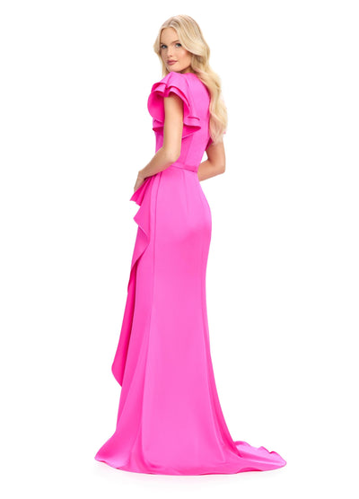 Ashley Lauren 11737 - Flutter Sleeve Ruffle Evening Gown In Pink