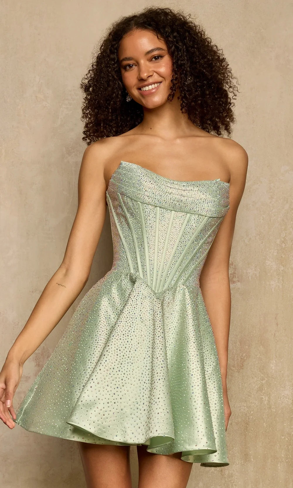 Sherri Hill 58328 - Straight Neckline Rhinestone Scattered Dress In Green