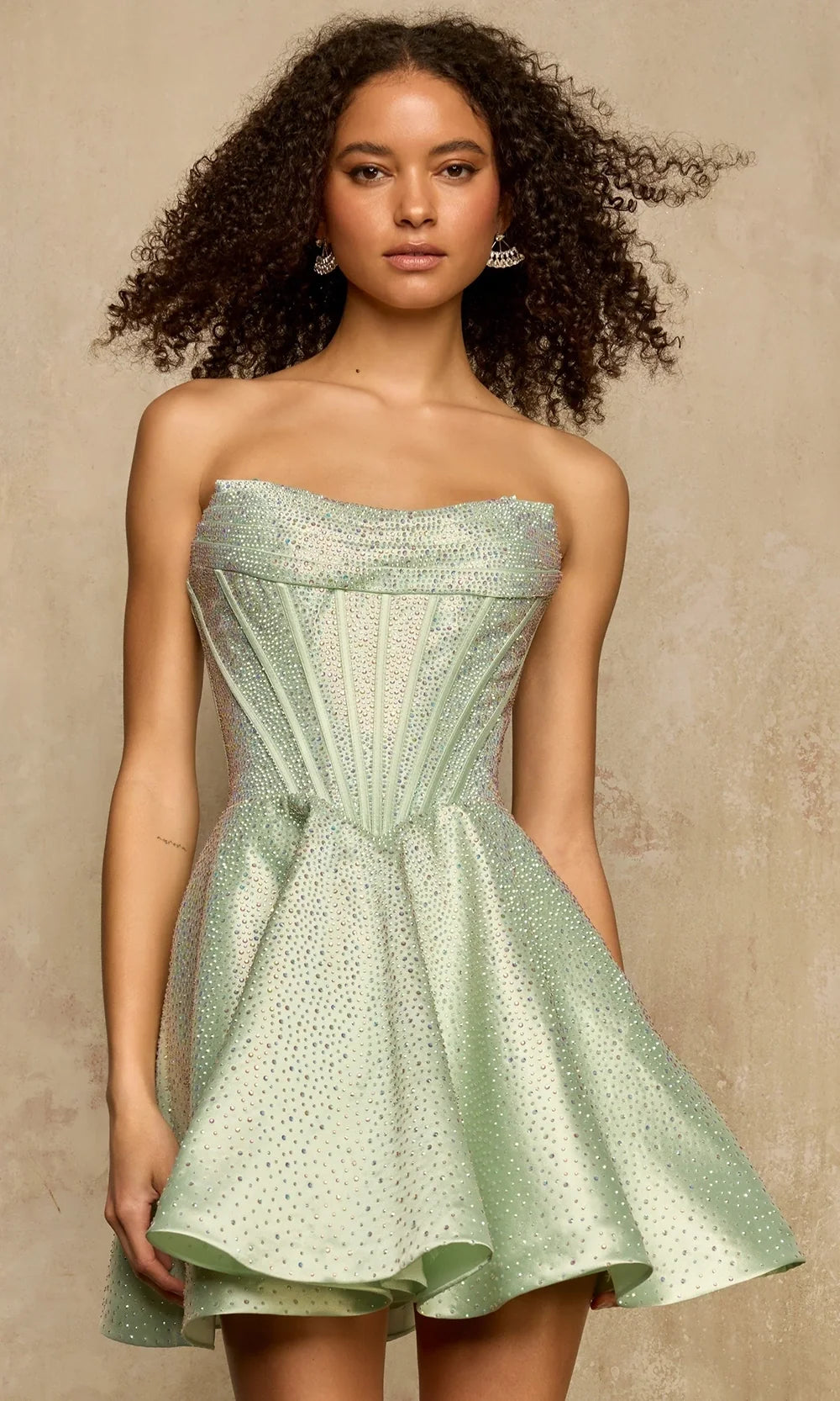 Sherri Hill 58328 - Straight Neckline Rhinestone Scattered Dress In Green
