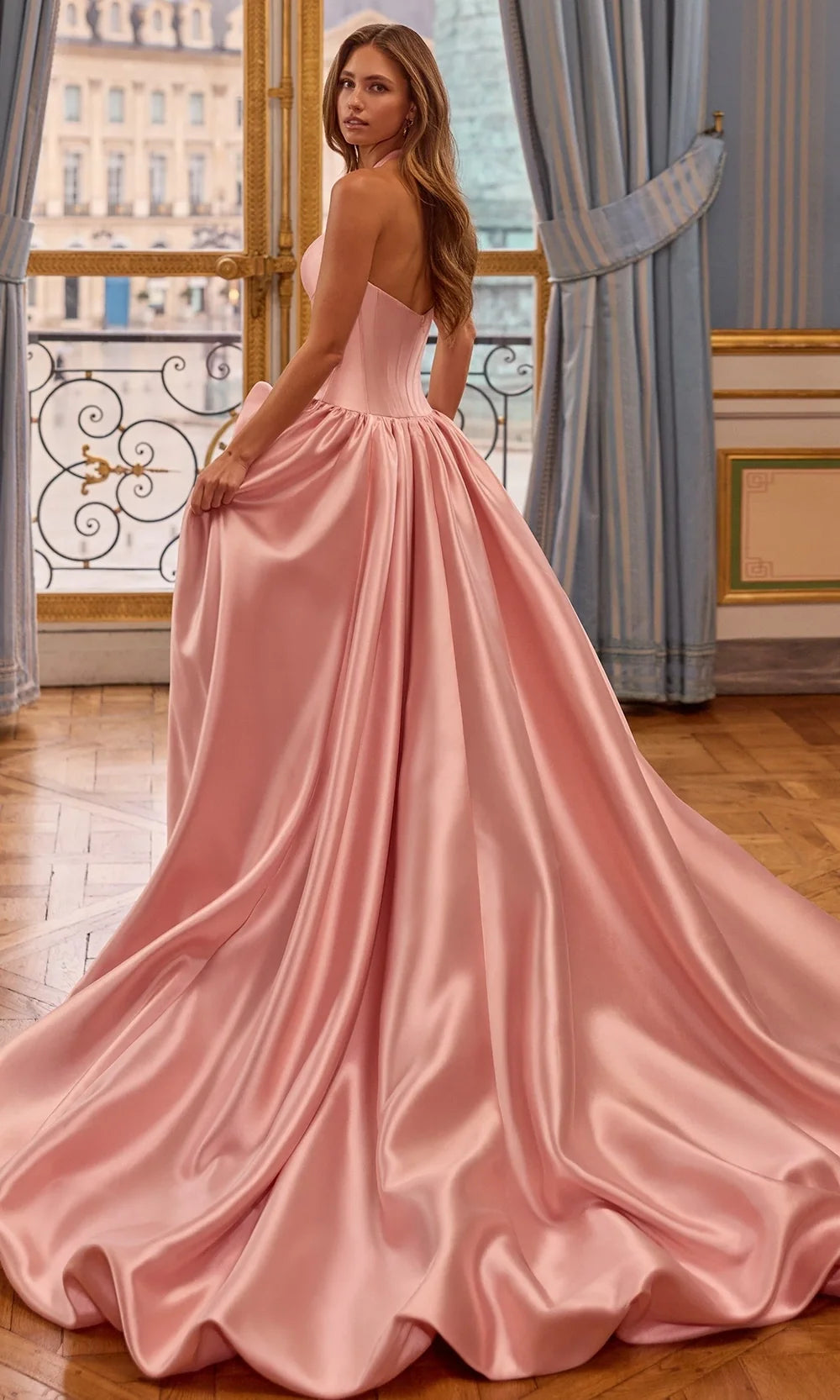 Sherri Hill 58162 - Bubble Hem Plunging Halter Ballgown In Pink