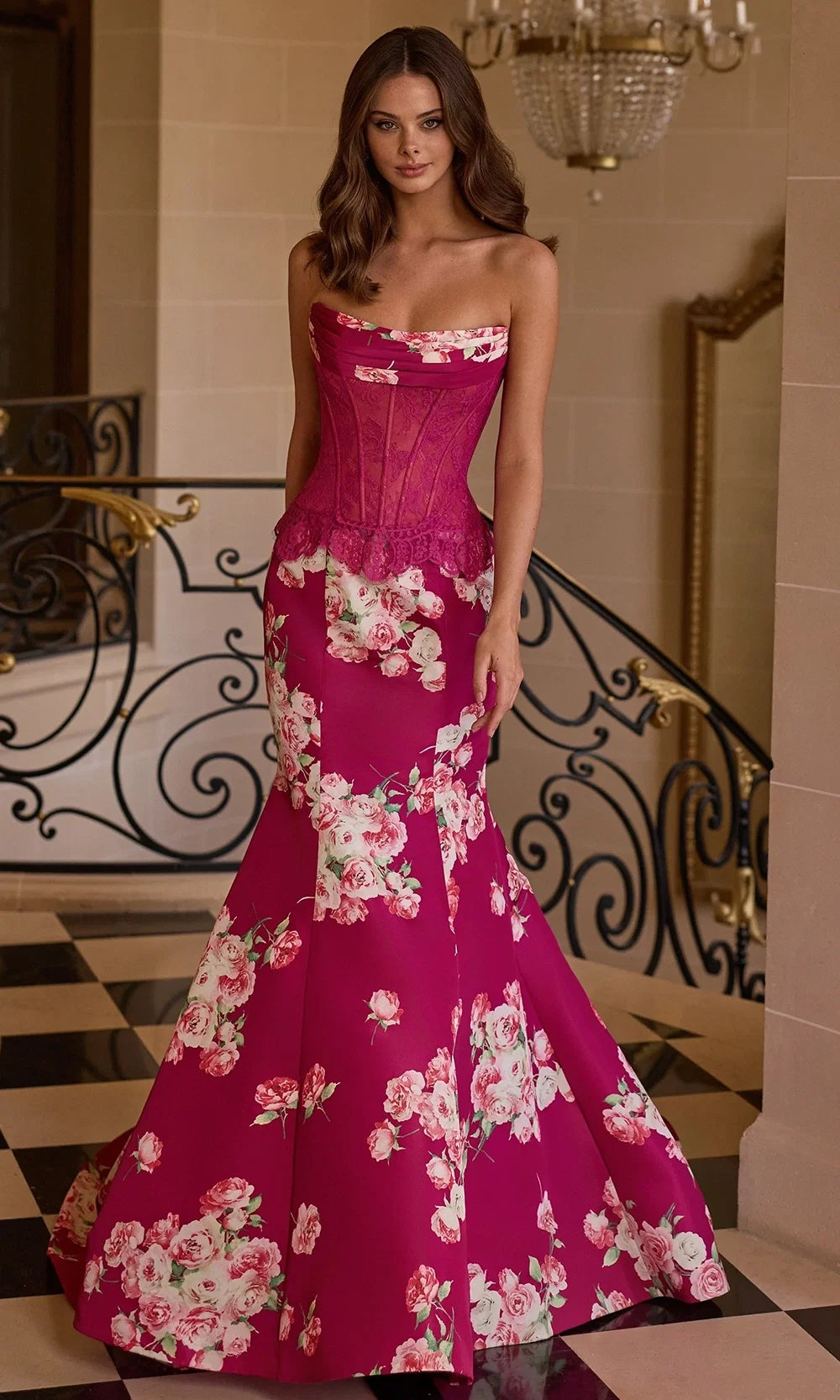 Sherri Hill 58180 - Floral Print Mermaid Evening Gown In Purple and Multi