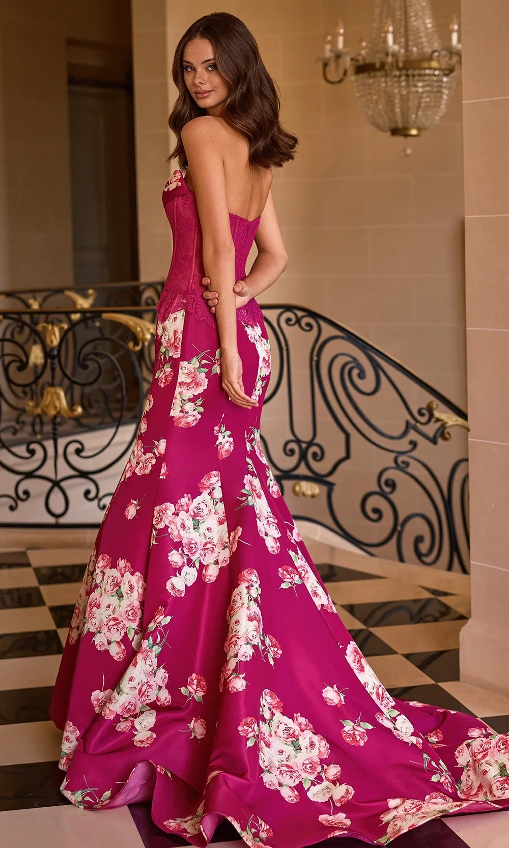 Sherri Hill 58180 - Floral Print Mermaid Evening Gown In Purple and Multi
