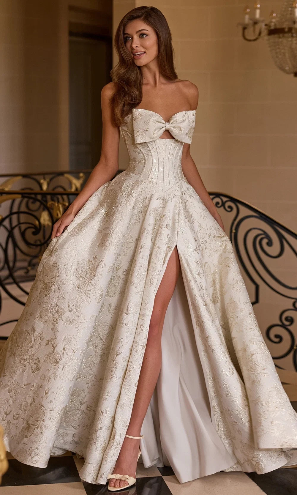 Sherri Hill 58240 - Keyhole Front Strapless Brocade Gown