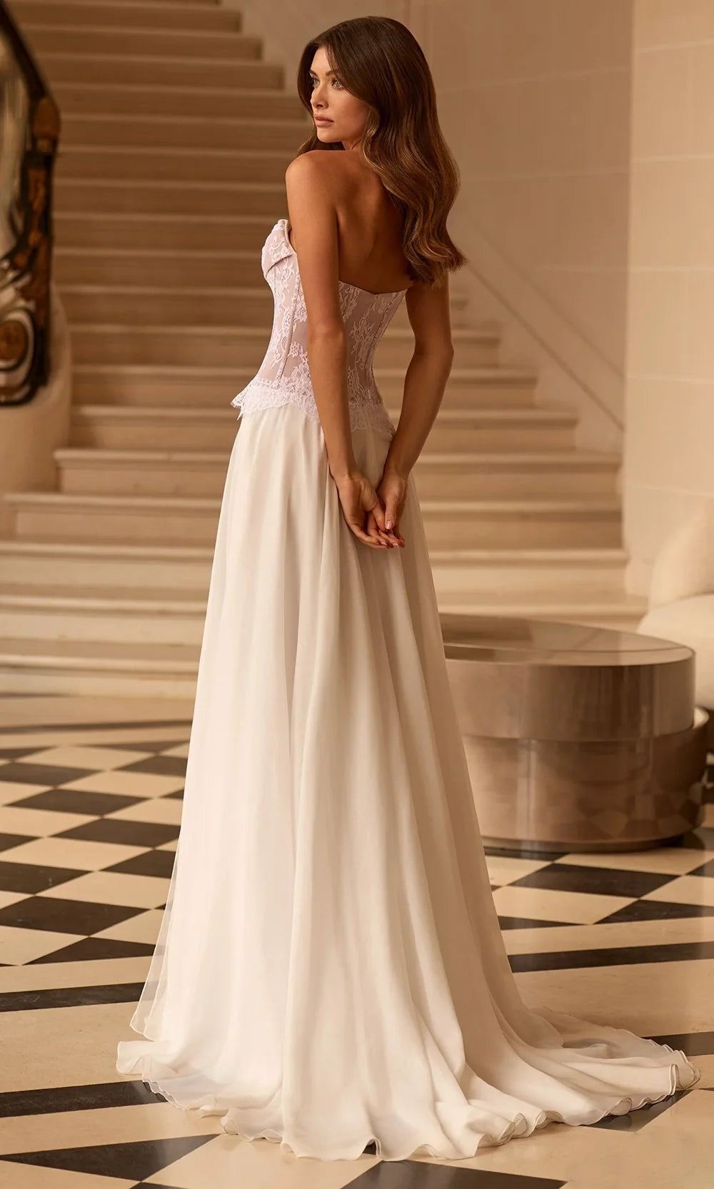 Sherri Hill 58248 - Lace Corset Flowing A-Line Dress In White Nude