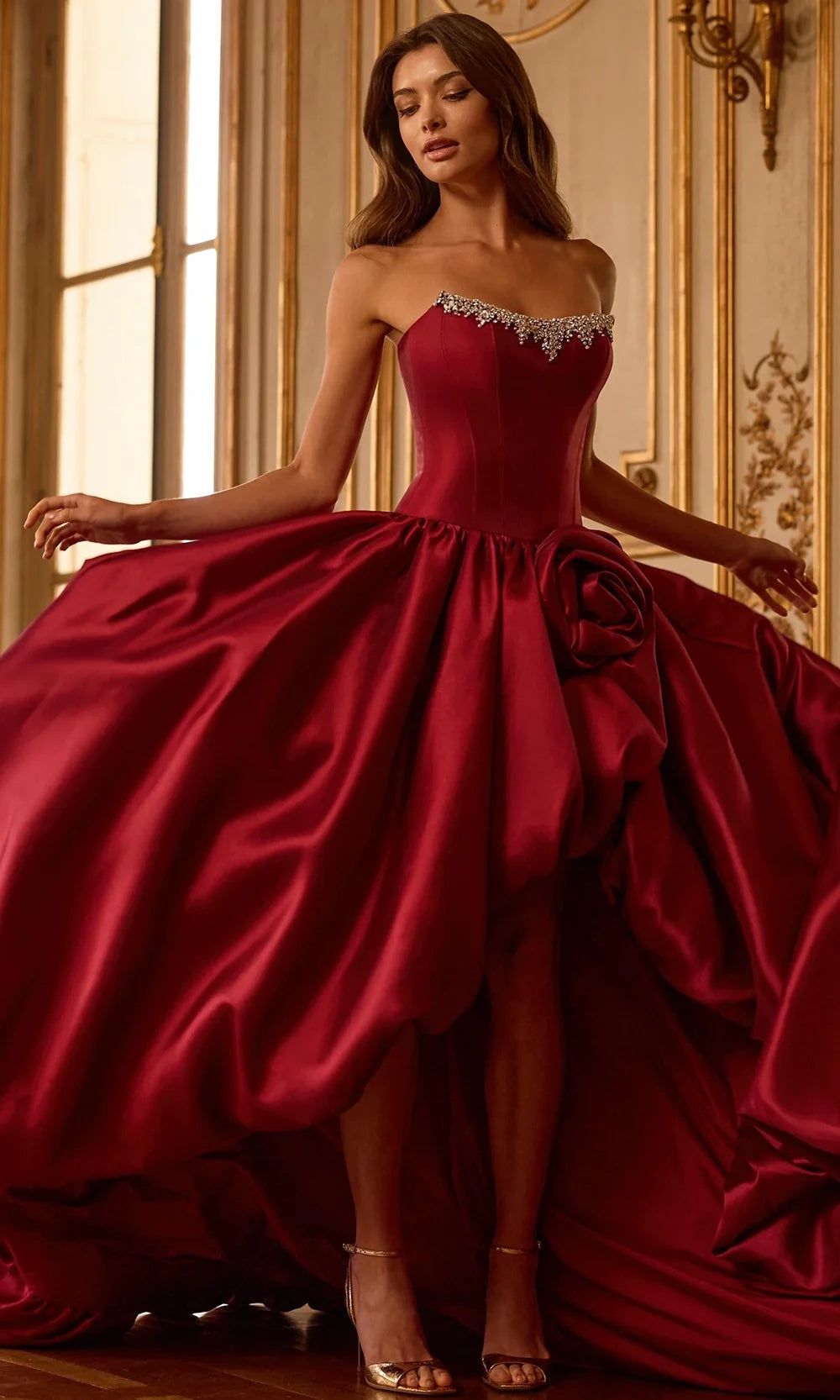 Sherri Hill 58250 - Beaded Neckline Bubble Hem Ballgown In Red