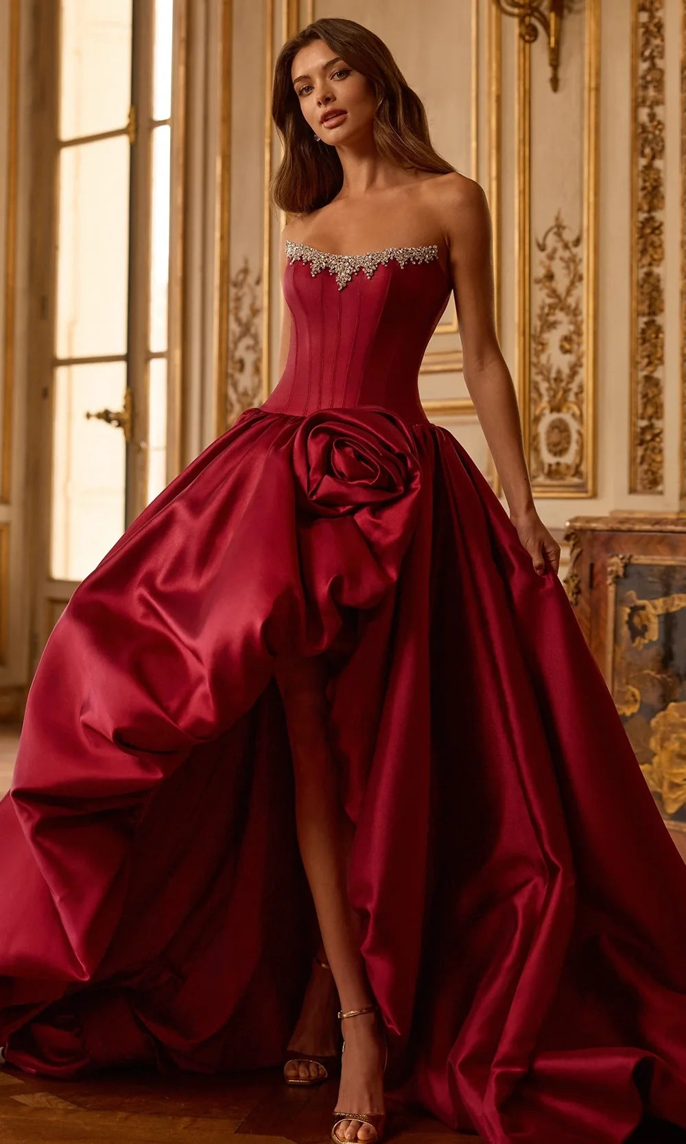 Sherri Hill 58250 - Beaded Neckline Bubble Hem Ballgown In Red
