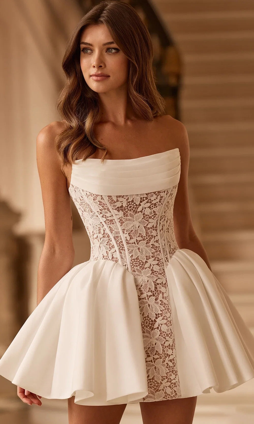Sherri Hill 58306 - Strapless Fit and Flare Lace Dress In White