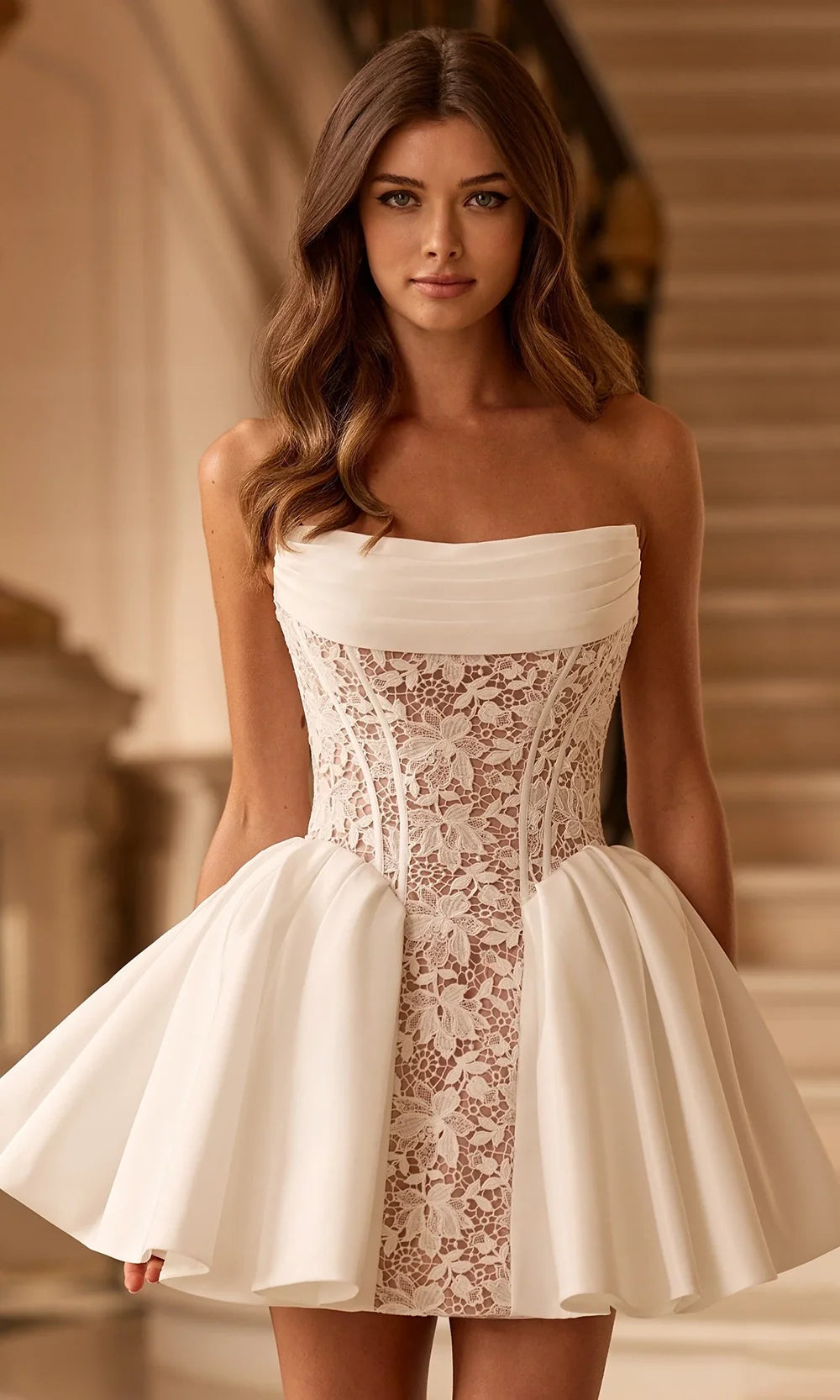 Sherri Hill 58306 - Strapless Fit and Flare Lace Dress In White